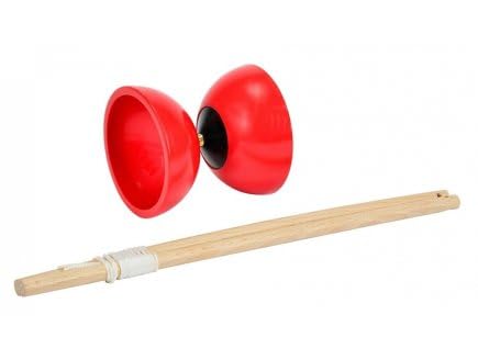 cavernedesjouets Diabolo Enfant avec Baguettes en Bois, axe métal - jonglage, Cirque - Coloris aléatoire - Plein air, extérieur - Set Jeu adresse avec Carte