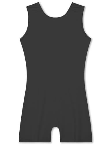 Nymphperi Girls Leotards for Gymnastics 7-8 Years Old One Piece Solid Black Sleeveless Unitard with Shorts