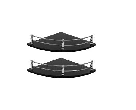 AMPEX Black Glass Corner Shelf for Bathroom and Kitchen Shelf Bathroom Accessories | Kitchen Shelves | Wall Shelf | Storage Shelf | Glass Shelves - 7.5 X 7.5 Inches - Black (Pack of 2) (B09DGNQTLK) Amazon Price History, Amazon Price Tracker