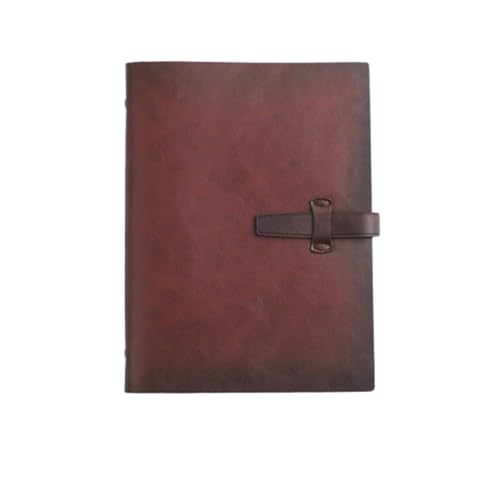 レトロデザイン本革製ノートブック ? A6/A5サイズ対応 5色展開の高級皮革製リングノート オフィス用品・贈り物にも最適 (A6,ブラウンレッド)