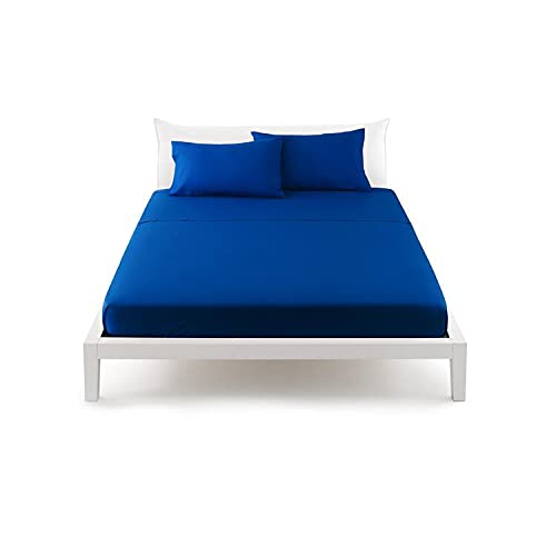 Bassetti Lenzuola Tinta Unita Piazza e Mezza in Cotone, Lenzuolo Piazza e Mezza Sopra, Misura: 180x290 cm | Lenzuolo Piano Piazza e Mezza in Puro Cotone, Cobalto - B1