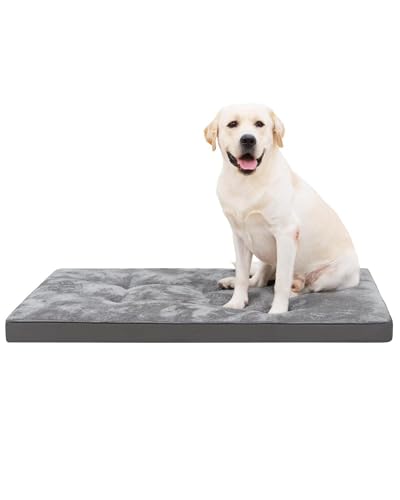QIYANER 整形外科用犬用ベッド 犬用クレートベッド 防水犬用ベッド 大型犬用 デラックス プラッシュ 洗える犬用ベッド エッグクレートフォーム&取り外し可能なカバー付き 105*70*5cm ダークグレー,60*45*5cm