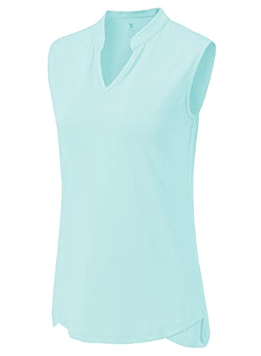 Image of BGOWATU Women's Golf Polo T-Shirts Sleeveless V Neck Collarless Tennis Shirts UV Protection Quick Dry Lightweight