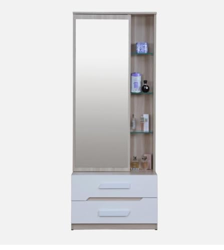 Image of CASPIAN Engineered Wood 1 Door Wardrobe (Oak Light and White) | Pre Assembled Furniture with Mirror & Vanity Dressing Table | Cupboard /Almirah for Bedroom Clothes Storage Organizer with 5 Shelves