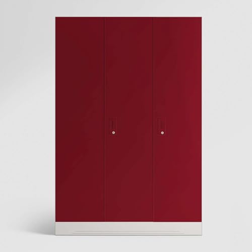Image of Interio by Godrej Almirah Slimline 3-Door Steel Almirah, Cupboard for Clothes (Textured Caremine Red), 1-Year Warranty, 7 Shelves, 1 Locker