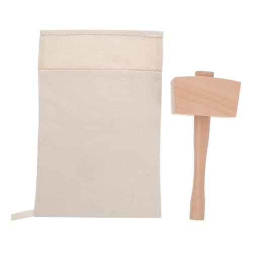 Cabilock 2-piece Ice Crusher Set Reusable Crush Bag Wood Mallet for Quick Bartending Home Bar Use