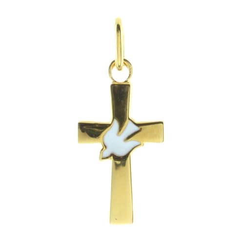 Palais du Rosaire Pendentif croix en Plaqué Or avec une colombe blanche - Médaille et croix Plaqué Or - Culte Chrétien