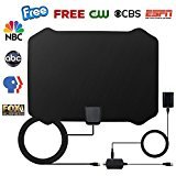 HDTV Antenna, Indoor Amplified TV Antenna 50 Miles Range with Detachable Amplifier Signal Booster and 16 Feet Coaxial Cable (Black)