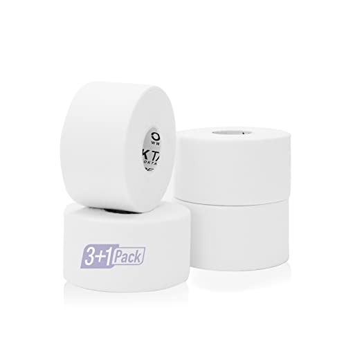 OK TAPE Nastro sportivo bianco, set di 4 rotoli di nastro (3.8 cm x 13.7 m), nastro autoadesivo con forza adesiva extra forte, Bianco