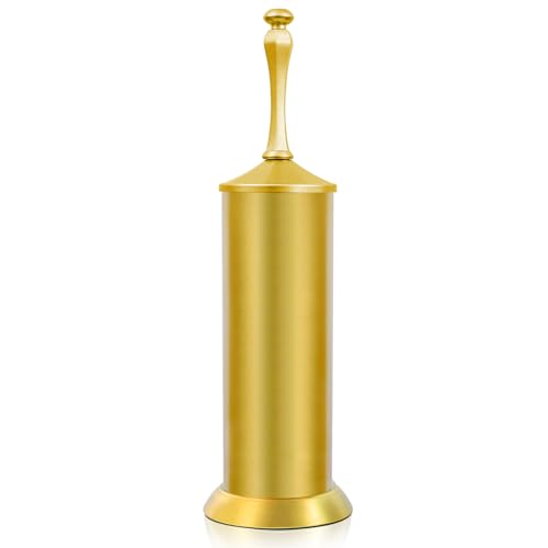 Image of Brass Toilet Brush and Holder,Extra Long Handled Gold Toilet Brush for Bathroom,Stainless Steel Heavy Duty Toilet Bowl Brush,Deep Cleaning Modern Toilet Cleaner Brush -Space Saving, Covered Brush