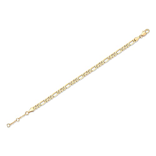 Pavoi 14K Gold Plated Paperclip/Curb/Figaro Chain Adjustable Bracelet For Women (Figaro-L, Yellow Gold Plated) #TOP14