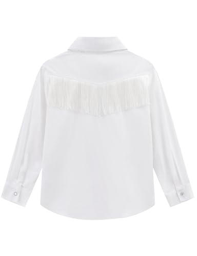 Noomelfish Girls Fringe Snap Button Down Western Shirt Cowgirl Long Sleeve Blouse Tops (5-14 Years)3