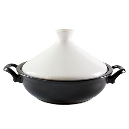 Tajine de cerámica de arcilla para cocinar con tapa cónica y asas dobles, olla de tajine marroquí hecha a mano para guisos lentos
