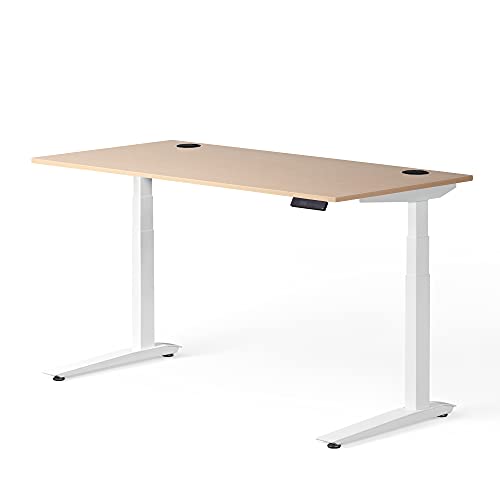 Image of Fully Jarvis Standing Desk 48 inch x 27 inch Maple Laminate Top - Electric Adjustable Desk Height from 25.5 inch to 51 inch with Memory Preset Controller (Rectangle, White Frame)