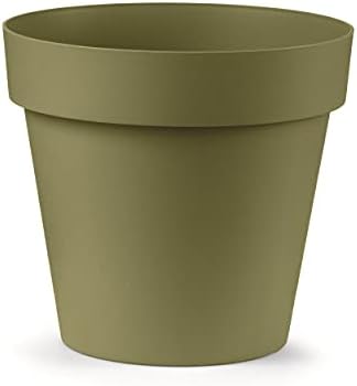 TABOR TOOLS Set of 4 Plastic 7 Inch Height, ø 8 Inch Round Planter with Drainage Plug for Indoor and Outdoor Use. 8 Colors. VEN510A. (Olive Green)