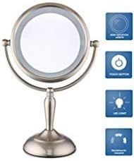 Cerdeco 1X/10X Magnification Lighted Makeup Mirror, Smart-Touch Cool, Warm, Daylight, Cord Operated or Battery Operated, Brushed Nickel