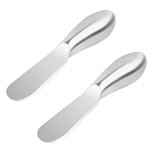 2Pcs Cuchillo de Mantequilla Acero Inoxidable Esparcidor de Queso Todo en Uno Cuchillo para Desayuno con Mango Ergonómico para Mantequilla Queso Nata Mermelada Salsa Chocolate Lavavajillas 13.5×2.3cm