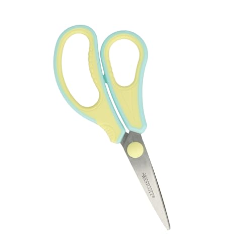 Westcott GRIPEEZE Kinderschere Pastellgelb Linkshänder | Schere mit ergonomischem Griff für Schulkinder | Schulschere & Bastelschere 14 cm ideal für Kinderhände | E-21576 00