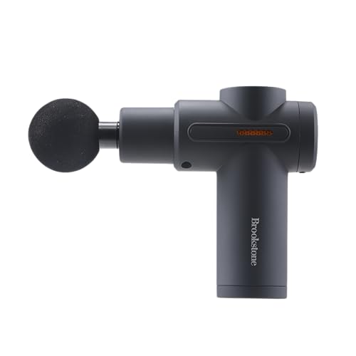 Brookstone - Percussion Massager, Cordless Handheld, Deep Tissue Muscle Relief, Portable, Rechargeable, Multiple Speeds (Grey)