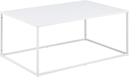 Alguer Living Mesa de Centro Rectangular Blanca Saenz | Estilo Industrial | Mesa Baja Rectangular para salón | Mesa Auxiliar salón de Metal Color Blanco | Alto 40cm | Largo 90cm