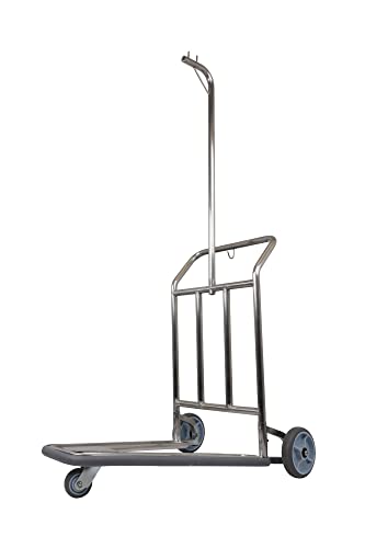 Value Valet Single Nesting Luggage Cart – 3-Wheel Stainless Steel Bellman Cart – Rolling Hotel Luggage Trolly with Wheels – Lightweight for Travel - 300 lb Capacity2