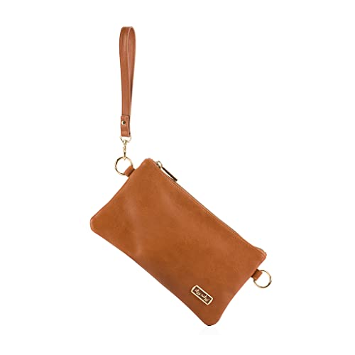 Itzy Ritzy Boss Pouch Wristlet, Crossbody Clutch & Belt Bag - Clutch Purse for Women - Includes Crossbody Strap & Wristlet Strap - Features 6 Card Slots & 2 Zippered Pockets (Cognac)