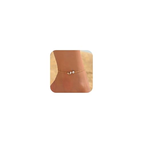Image of NONAMOIS 18K Gold Plated Diamond Ankle Bracelets for Women Waterproof Gold CZ Pearl Bow Link Chain Anklets Non Tarnish Summer Beach Foot Jewelry Gifts