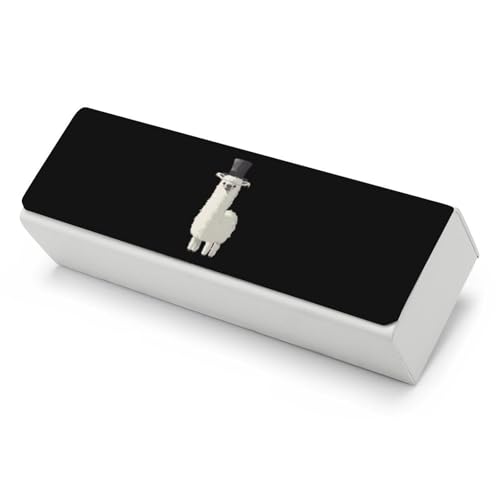 Llama With Black Top Hat Leather Glasses Case Fashion Hard Shell Portable Sunglass Organizer Eyeglasses Case for Mens Women