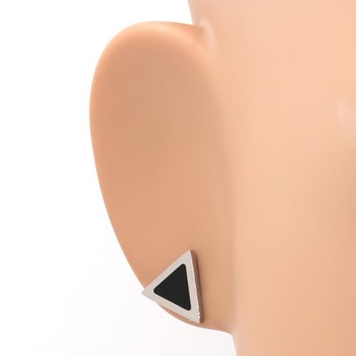 Steelmeup Stainless Steel Black Silver Two Tone Circle Triangle Square Post Stud Earrings2