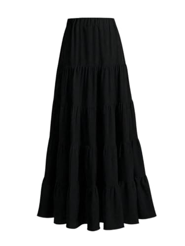 Women's 2025 Summer Casual Long Skirts Solid Color A-Line Skirt