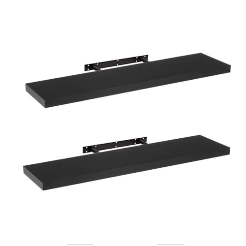 LOLAhome   Set de 2 Baldas Flotantes para Pared de Madera Negras de 100x23,5 cm. Estanterías de Pared Resistentes y Decorativas sin Agujeros Visibles para Salón, Cocina, Oficina o Dormitorio