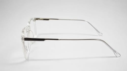Image of Soft Square Optical Eyeglass Frame for Men & Women, Front with Metal Temples, Clear Demo Lenses, Lightweight Mixed Material Frame, Ribbed Temple Design for Prescription Lens Replacement