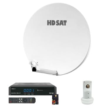 Pack - Parabola satellitare in fibra composita, 60 cm + LNB singolo + Vega 3 ricevitore TV satellitare Full HD + scheda