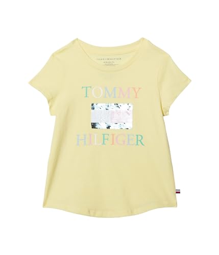 Image of Tommy Hilfiger Girls' Short Sleeve Flag Logo Tee, Soft & Comfortable