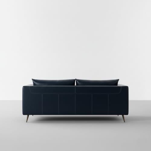 Image of Premium Leatherette Sofa for Living Room | Modern Upholstered 3 Seater | Contemporary Designer Couch for Home, Lounge & Reception Areas | Navy Blue | W-72 x D-33 x H-30