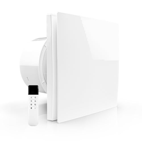 Bathroom Exhaust Fan Reversible EC Motor 10W,Variable Speed,Low Noise,Remote Control,White (4inch),Glass Window/Wall Mounted Ventilation Fan,Suitable for Rooms,Kitchens,Offices,Living Rrooms