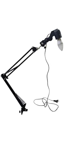 Image of SHOPEE Adjustable Metal Swing Arm Table Lamp With Clamp, Swivel Light Lamp Bulb Holder For Bedroom, Study, Home Office, Table Photography, B22 Base, Replaceable Bulbs, Multi-Joint, Black Finish,Led