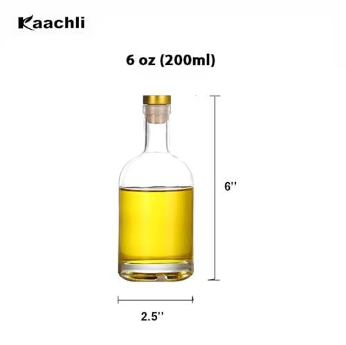 Kaachli Clear Glass Bottles 6 oz - 200ml [Pack of 6] for Wine Beverages Drinks Oil Vinegar Kombucha Beer Water Soda with Cork Stopper Airtight Lid