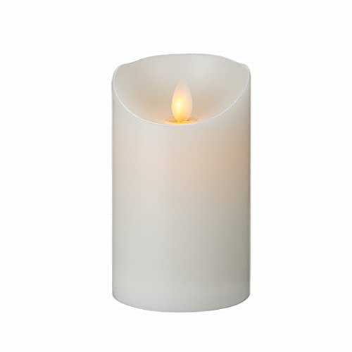 Image of Fire Tek 3 x 5 Inch Flameless Pillar Candle, 1 Programable LED Pillar Candle - Dancing Flame, For Home, Weddings, And Parties, White Real Wax Battery Pillar Candle, Remote Sold Separately,