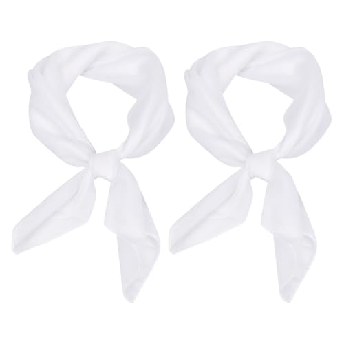 GSHLLO 2 Pcs Square Chiffon Neck Scarf Retro Hair Head Scarves Wraps Plain Party Neckerchief Decorative Sheer Headscarf Handbag Decorating Scarf White