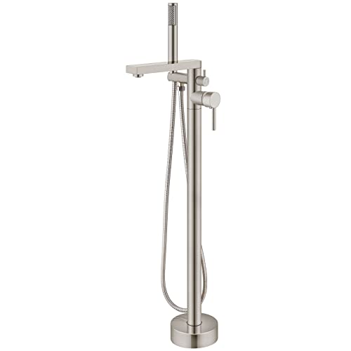 Aolemi Grifo de bañera de níquel cepillado para montaje en piso de bañera independiente de llenado de bañera de alto flujo grifos de ducha con mezclador de ducha de mano Grifo giratorio Cover