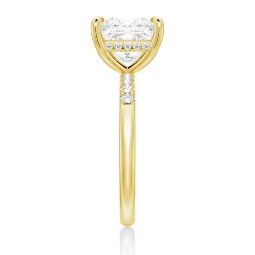 MSBLUE® Moissanite Engagement Ring, 1.0-3.0 CT Solitaire Princess Cut with Accent Stones and Hidden Halo, 14K Gold Vermeil, Rhodium Finish4