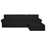 PureFit Super Stretch Sectional Couch Covers - 2 pcs Spandex Non Slip Sofa Covers with Elastic Bottom for L Shape Sectional Sofa Couch, Great for Kids & Pets (3 Seat Sofa + 2 Seat Chaise, Black)