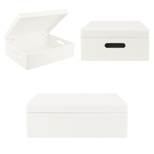 Creative Deco XL White Wooden Box Storage with Hinged Lid | 15.8x11.8x5.5in (+-0.5) | with Handles | Gift Box for Tool Dog Toy Shoes Clothes Kitchen Storage | Wood Keepsake Chest