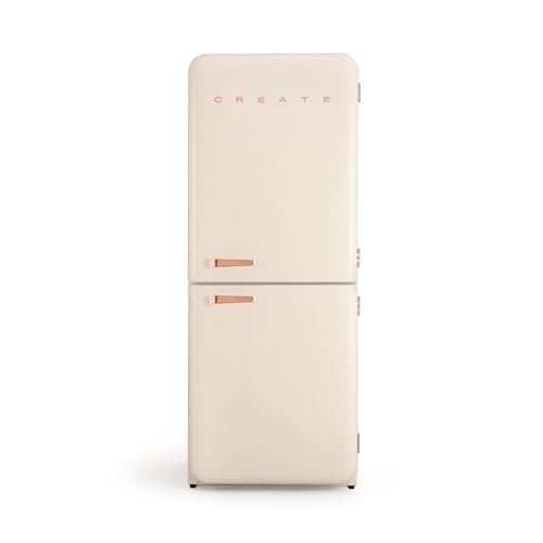 CREATE / RETRO FRIDGE COMBI 185 ROSE GOLD/Frigorífico combi blanco roto maneta oro rosa con congelador 401L / 190W, sistema No Frost, 3 estantes, 2 cajones, regulador temperatura, 70x65x185 cm