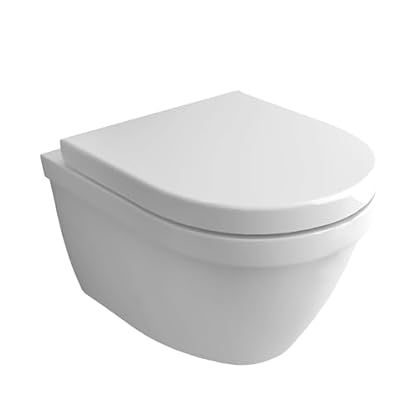 Alpenberger Spülrandlose Toilette | Keramik WC mit Nano Beschichtung | WC Sitz mit Absenkautomatik | Hänge WC für Badezimmer | Moderne Gäste WC Toiletten | Tiefspüler Passend Geberit
