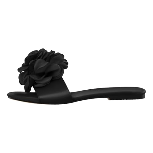 Women's Round Open Toe Floral Slides Sandals Satin Flats Shoes2