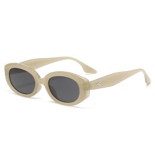 Lunettes de soleil ovales vintage gris gelée UV400 taille unique pour femmes et hommes