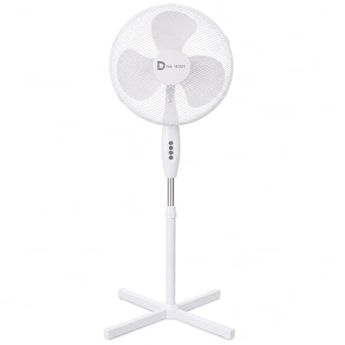 Image of White 16 Inch Pedestal Fan, Powerful Airflow Adjustable Height Standing Fan with 90° Oscillation, 3 Speed Settings, Floor Standing for Home & Office
