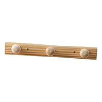 EQWQSIXD Wooden Coat Hooks Robe Hooks Towel Rack for Door Wall Living Room Bathroom, Wood Color, 3 Hooks